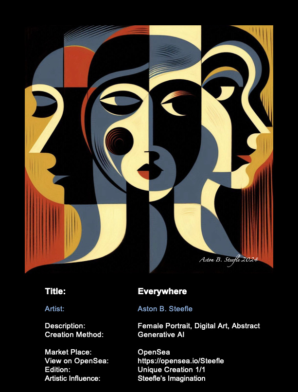 steefle's tweet image. Check out my brand new 1/1 NFT &apos;Everywhere&apos; available on #OpenSea #NFT #DigitalArt #Abstract #GenerativeAI #ArtLovers #NFTcollectors #Expressive #Portrait #Female #HighEndArt #LuxuryArt #ExclusiveArt #BestClubNFT #ArtCollector #Photography #Love
 Link: opensea.io/de-DE/assets/m…