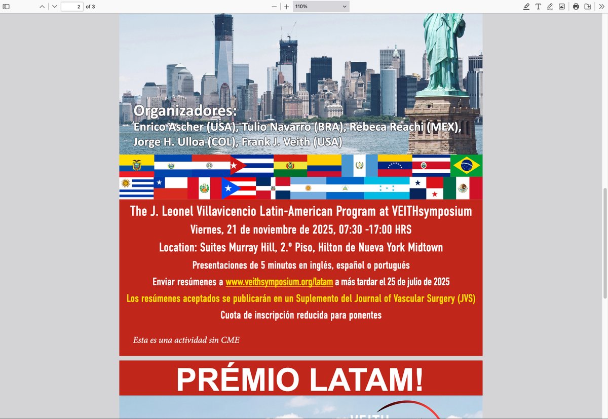 The J.  Leonel Villavicencio Latin-American Program at the 2025 VEITHsymposium, is a premier platform for vascular surgeons, interventional radiologists,  interventional cardiologists, &amp; vascular medicine specialists for LATAM colleagues.  Guidelines at lnkd.in/eamTAJCs