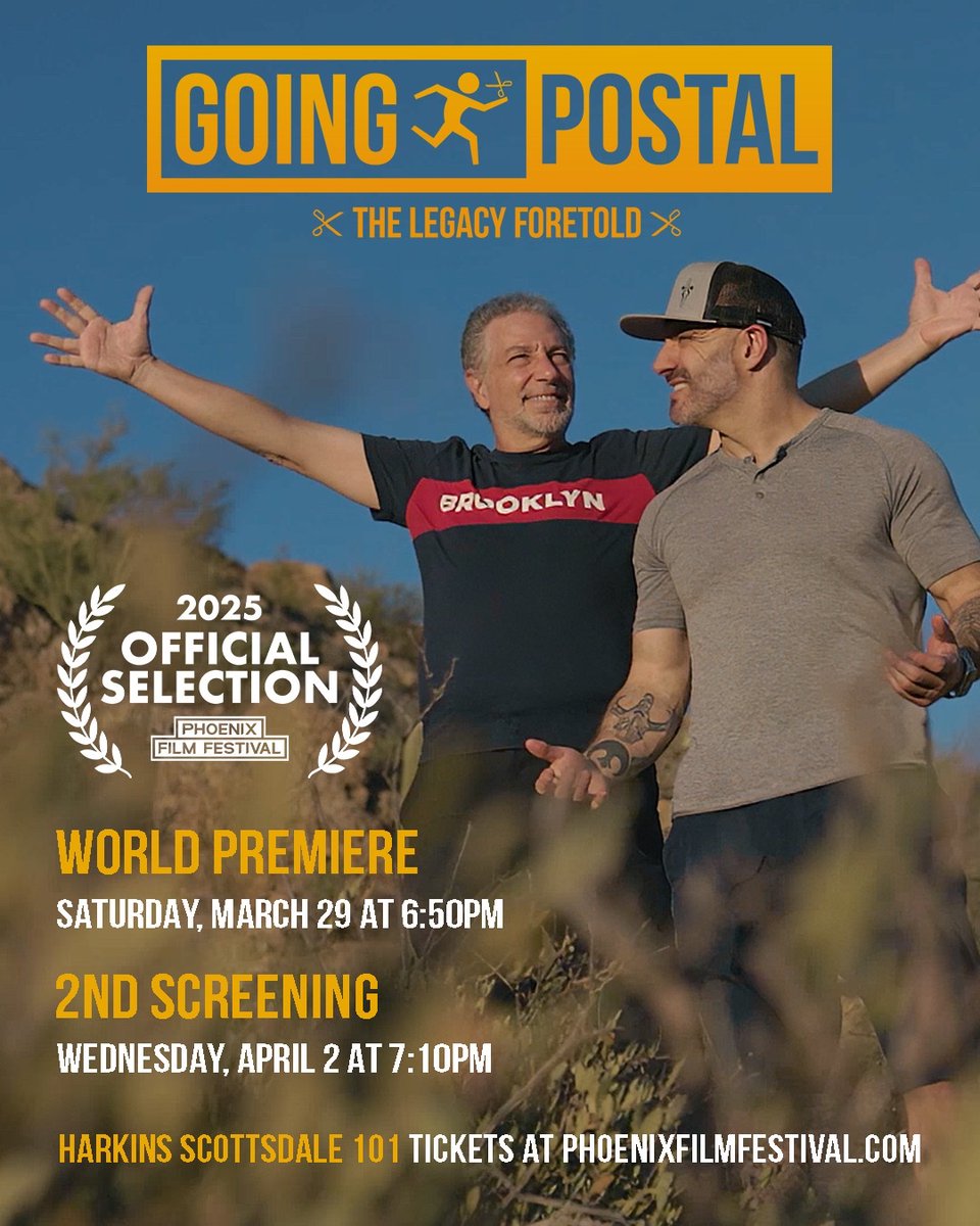 Join us for the WORLD PREMIERE! 🌎 Going Postal: The Legacy Foretold will be screening at the Phoenix Film Festival on March 29 &amp; April 2 at Harkins Scottsdale 101 in AZ! 

We hope to see you there! 

Get tickets:

3/29 Screening - brownpapertickets.com/event/6568680
4/2 Screening -