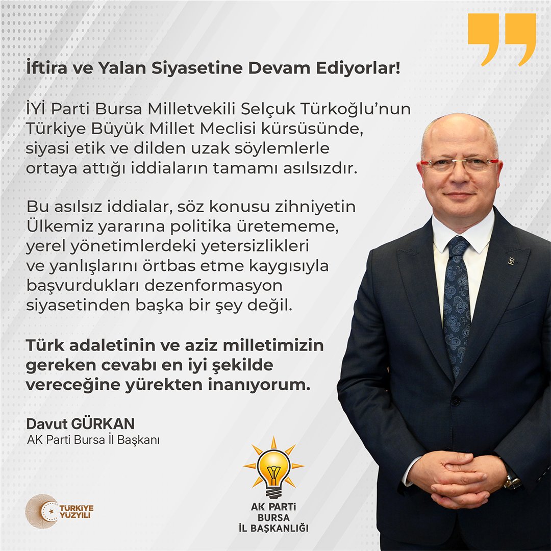 İftira ve Yalan Siyasetine Devam Ediyorlar!

Genel Başkanımız ve Cumhurbaşkanımız Sayın Recep Tayyip Erdoğan’ın da ifade ettiği gibi;

Türkiye'de nitelikli muhalefet açığı vardır. Bu ihtiyacın, ne yazık ki günden güne daha da büyüdüğünü ibretlik örneklerle görmeye devam ediyoruz.