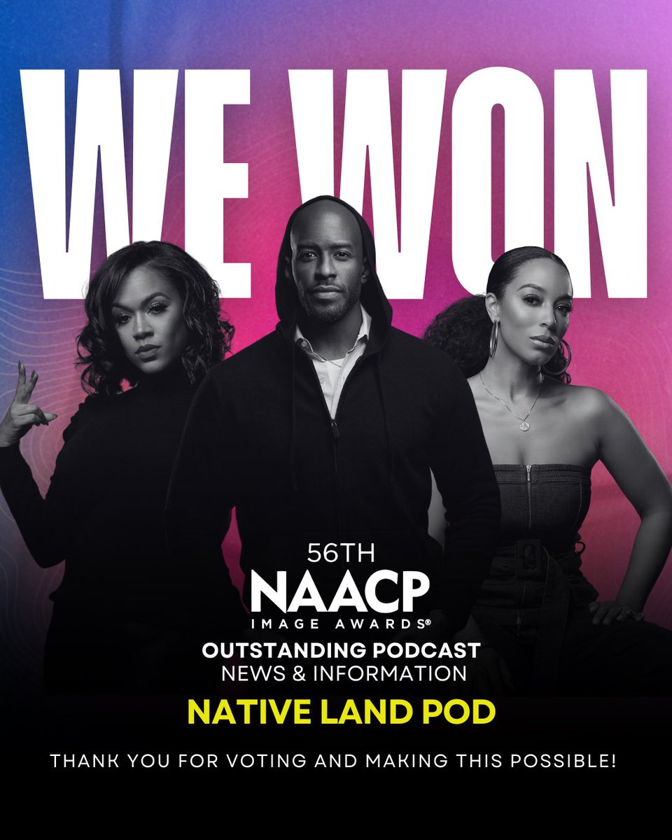 nativelandpod's tweet image. #NLPFAM We Brought It Home Yall! 🏆🎉
We can’t thank you enough for all of your love and support! We are proud to announce that we have won our first NAACP Image Award for Outstanding Podcast: News and Information!
#WELCOMEHOMEYALL