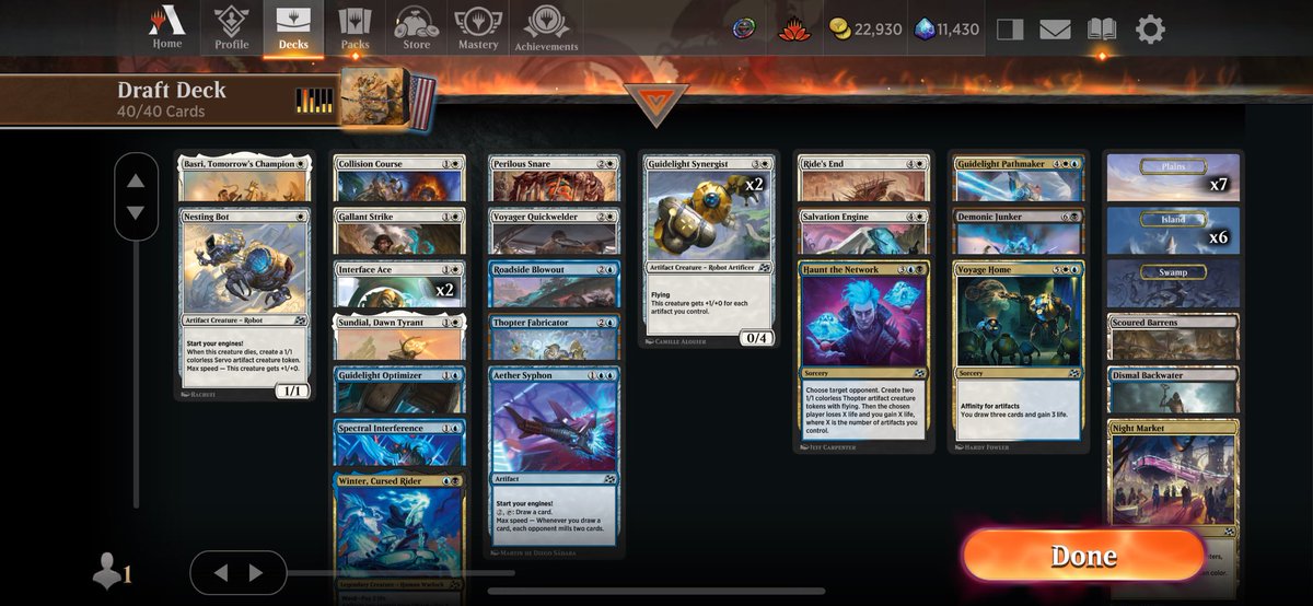 TheMTGLawyer's tweet photo. Followed a bit of a cold streak with a fun Esper Artifacts 🏆. My latest hot take is that when put in well built decks, Aether Syphon is one of the best uncommons in DFT. @fireshoes https://t.co/1dmuqJNl6O