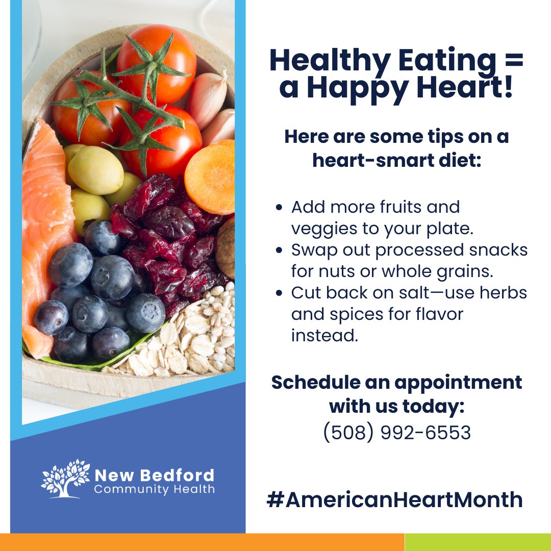 NBHealthCenter's tweet photo. 🥦 Healthy eating = a happy heart!

Let’s make small changes this American Heart Month for a healthier tomorrow! Share your favorite heart-healthy recipes in the comments. 💓

#HeartHealth #HealthyEating #AmericanHeartMonth https://t.co/n6Dd98tzYd