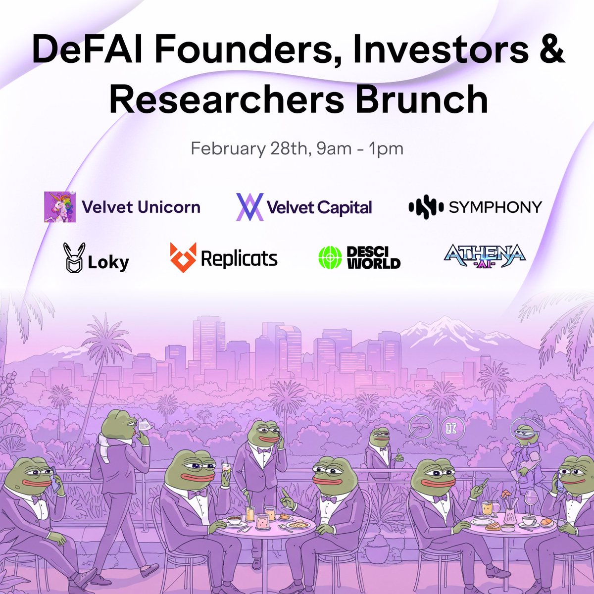 Velvet_Capital's tweet photo. We are hosting a breakfast at #ETHDenver2025 with some of the top DeFAI projects, investors and researchers  

Join us for: 
- Exciting Panel Discussions 
- Exclusive Networking Opportunities   

Cohosts: @VU_virtuals @0xAthenaAI @Symp_AI @0xLoky_AI @Replicatsai @DeSciWorld 

Designed for those driving innovation in DeFi x AI, offering a space to collaborate, exchange ideas, and build the next wave of intelligent financial applications  

Link to event in the first comment