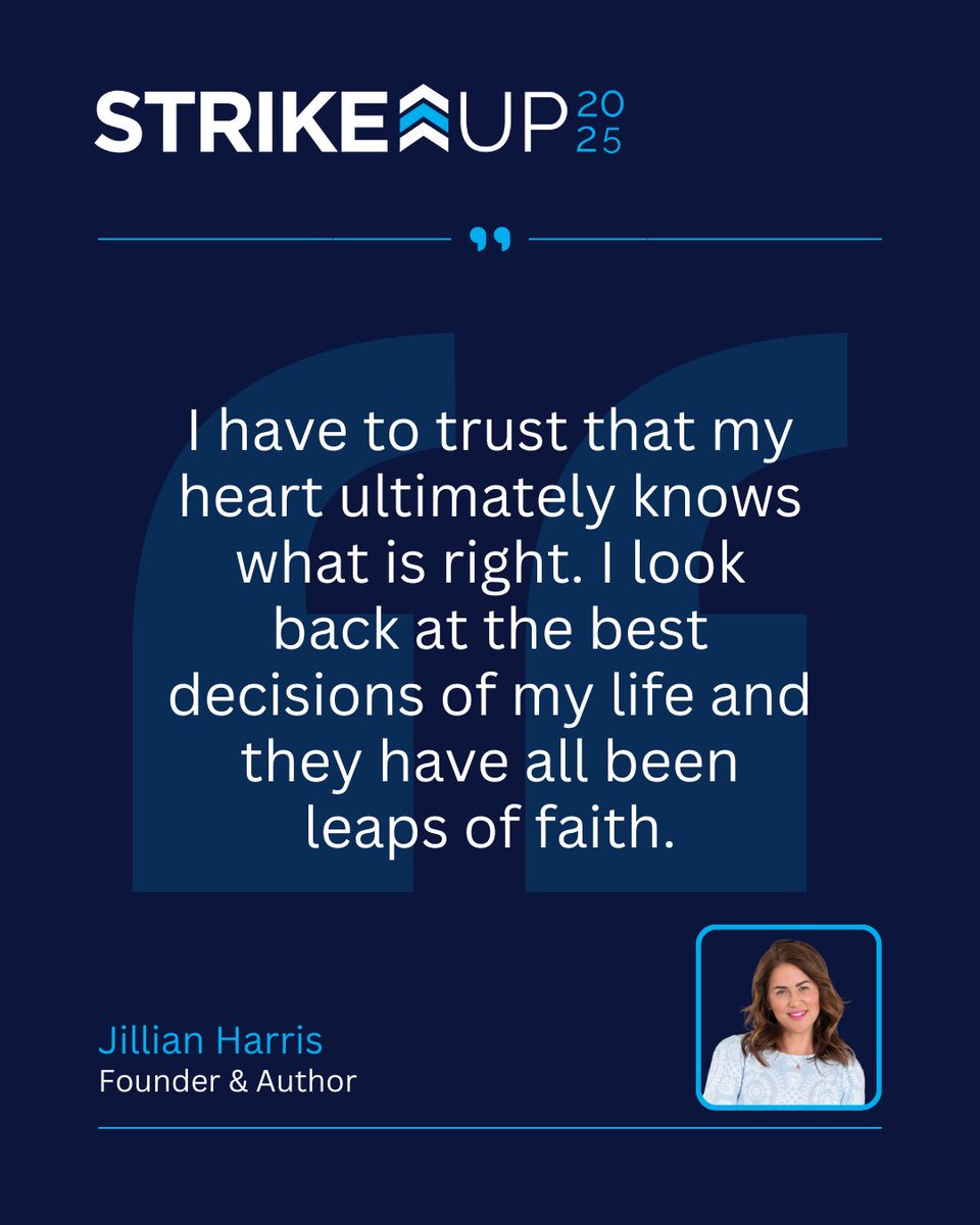 StrikeupCanada's tweet photo. Wise words from Jillian Harris at #StrikeUP 2025!

The best decisions come from trusting your heart &amp; taking bold leaps. Growth happens when we step outside our comfort zone &amp; follow what feels right. Take the leap—you never know what awaits! https://t.co/NV8ndXZ44S
