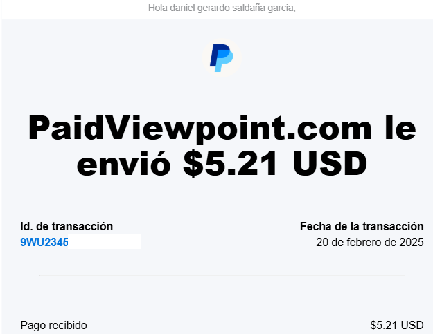 🚨 Nuevo pago de #paidviewpoint 
💵  $5.21 USD vía paypal 
✅ Más info: plazademarcas.blogspot.com 
✅ Unirse es gratis 👉paidviewpoint.com/?r=plazademarc…