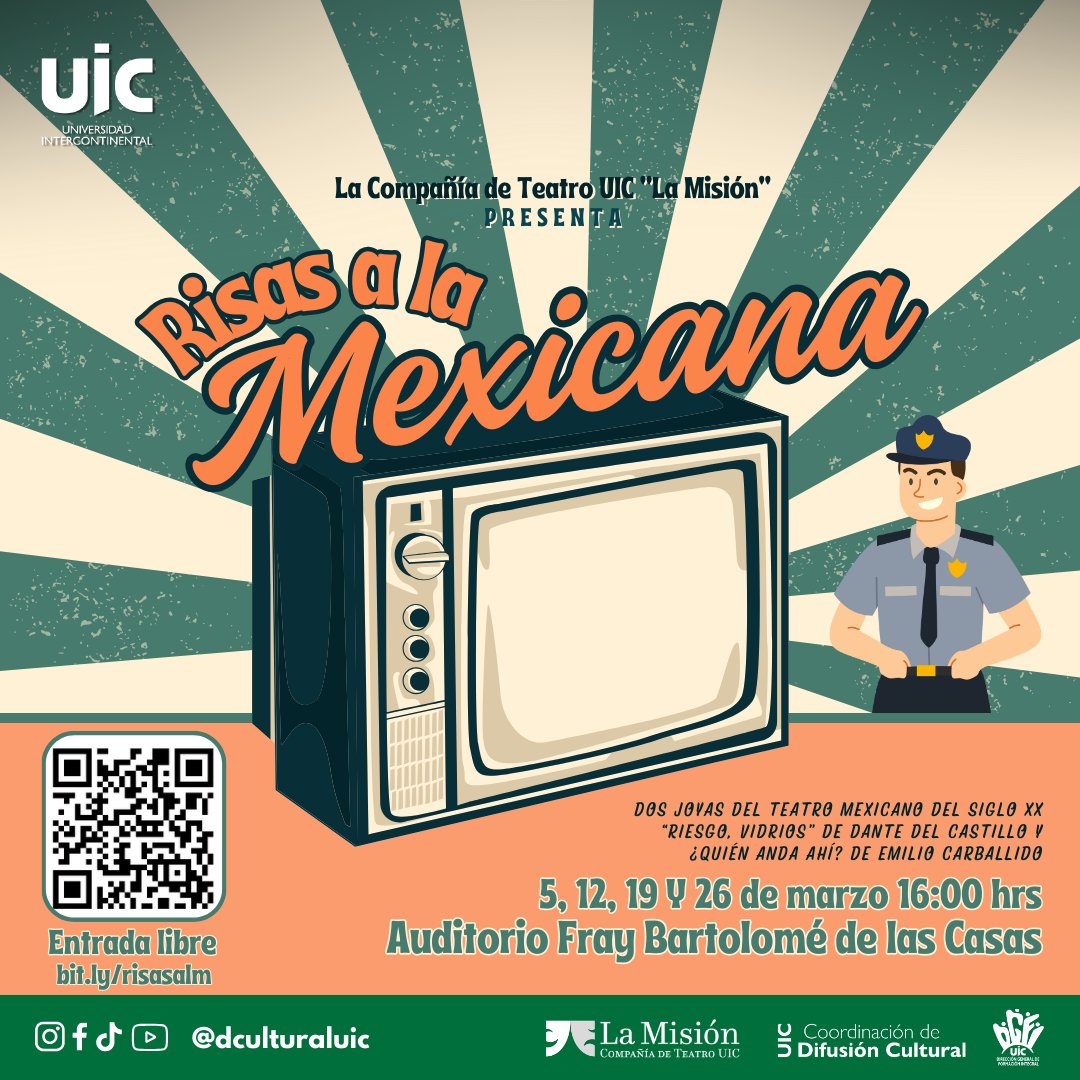 No te pierdas la próxima Temporada de Teatro UIC con
🎭𝑹𝒊𝒔𝒂𝒔 𝒂 𝒍𝒂 𝒎𝒆𝒙𝒊𝒄𝒂𝒏𝒂⚡
🗓️ 5, 12, 19 y 26 de marzo a las 16h en el Auditorio Fray Bartolomé de las Casas.
Entrada libre
Con la Compañía de Teatro UIC, "La Misión"
#TeatroUIC #SomosCulturaUIC