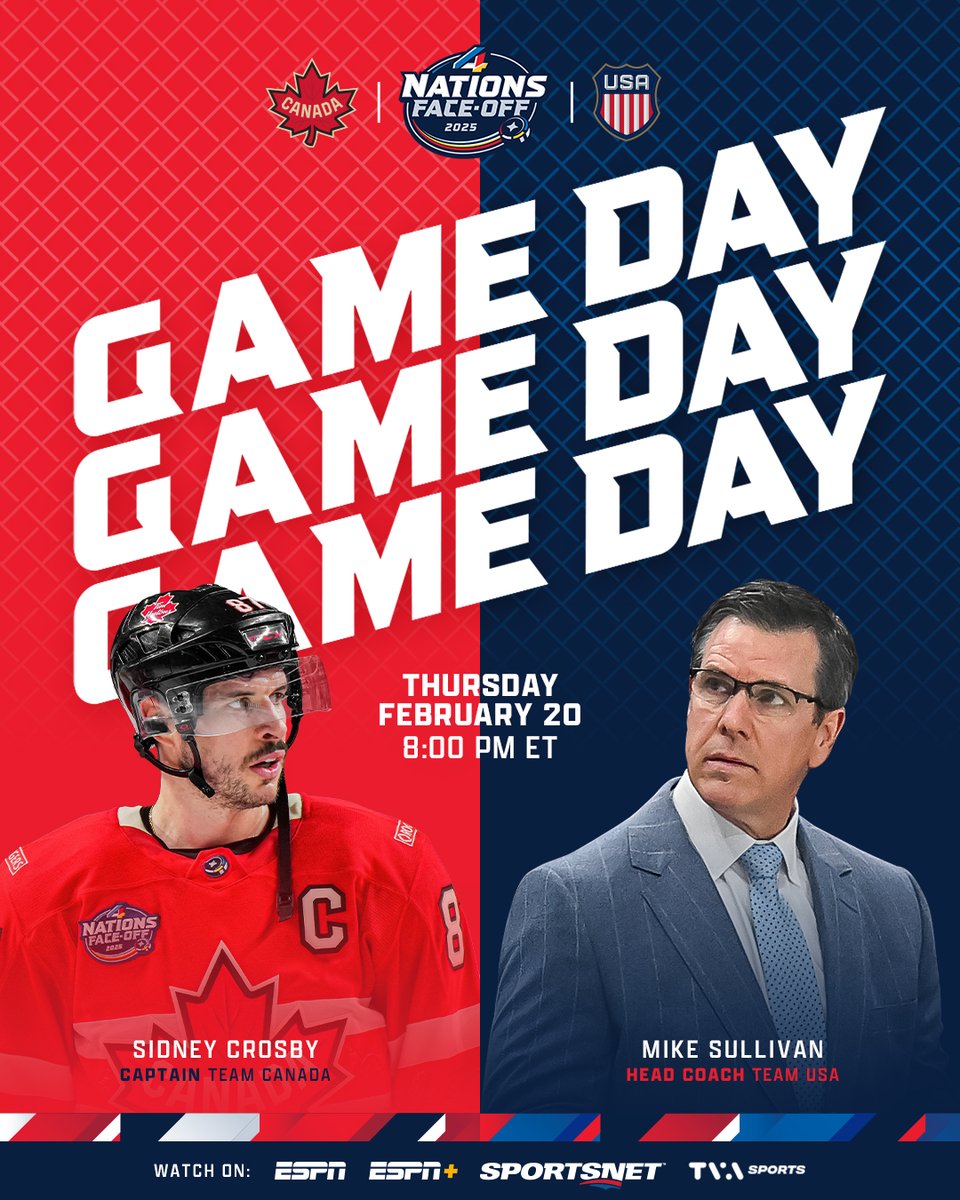 penguins's tweet photo. *Mike Lange voice*   

"I'll meet you in the schoolyard, baby, for all the marbles!"

Catch the #4Nations Face-Off championship game tonight at 8 PM ET on @espn and @ESPNPlus. https://t.co/GYxZDV57Ue