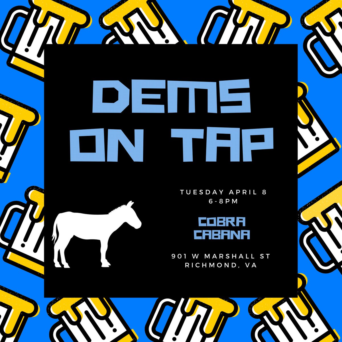 A huge shout out to our first ⭐️GOLD⭐️ sponsor of Dems on Tap: Commonwealth's Attorney Colette McEachin. 

Don’t forget to RSVP for this fun event on April 8th at Cobra Cabana from 6-8PM! Link 🔗 here to RSVP: docs.google.com/forms/d/e/1FAI…