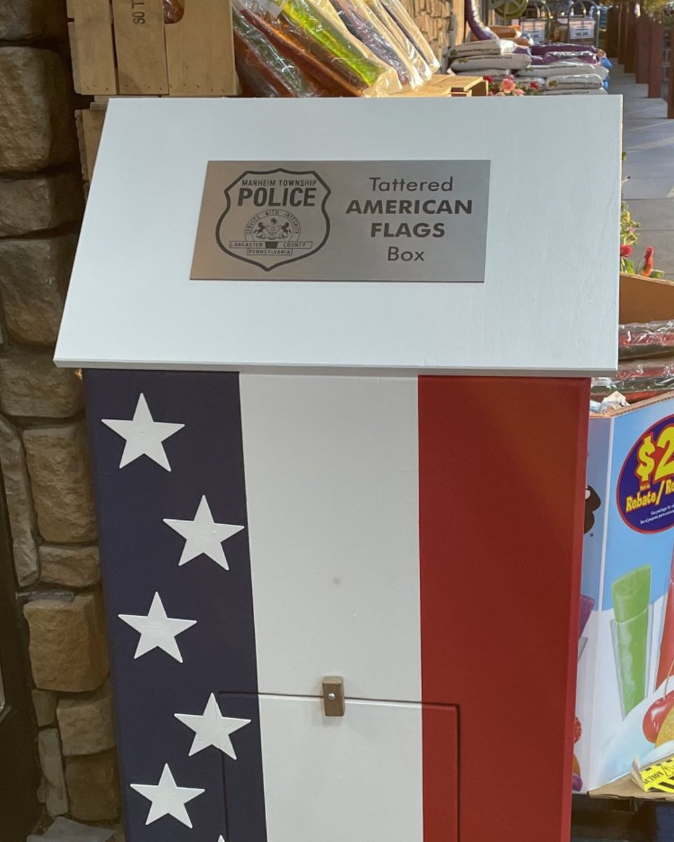 Looking to retire your U.S. flags that are worn, torn or tattered?

There are two Tattered American Flag Collection boxes: one at The Market at Oregon Dairy, and another at the front of the Manheim Township Municipal Building.

#ManheimTownship