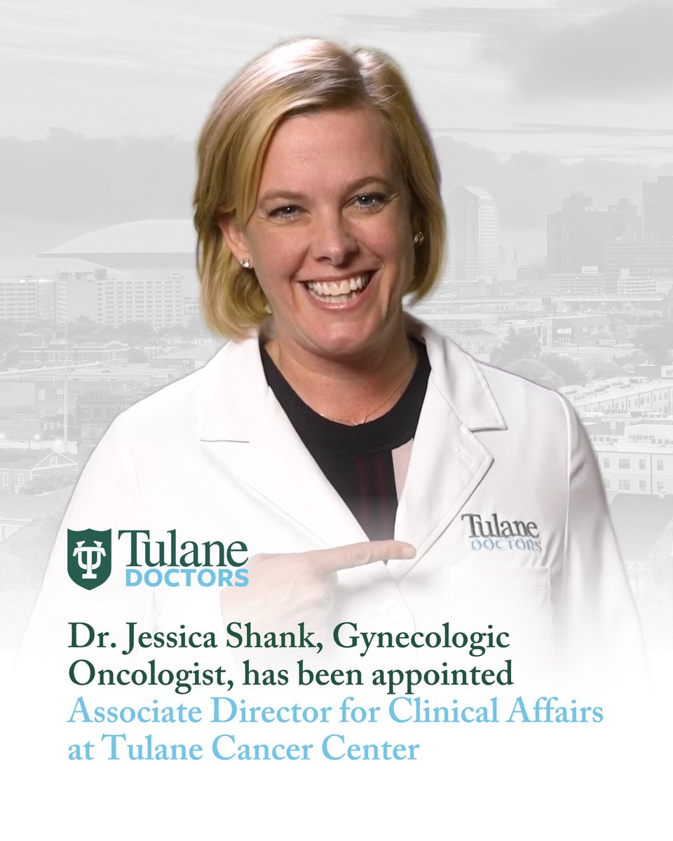 TulaneDoctors's tweet photo. Congratulations to Dr. Jessica Shank, Board-Certified Gynecologic Oncologist, on her appointment as Associate Director for Clinical Affairs at Tulane Cancer Center!
We’re excited to see the continued impact she will make on cancer care.
#TulaneDoctors #CancerCare https://t.co/3BBfXVw2tG