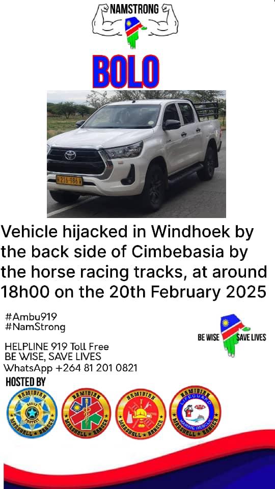 Car hijacked in Cimbebasia today. If you see it, please do alert the cops.