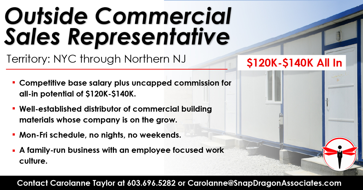 👀We’re looking for an Outside Commercial Sales Representative!
 
 Apply👉 ow.ly/uhRs50V36ts or Contact Carolanne Taylor for a confidential conversation at 603-696-5282 or carolanne@snapdragonassociates.com.

#SnapDragonJobs #BuildingMaterials #Hiring #Sales #NewYorkCity