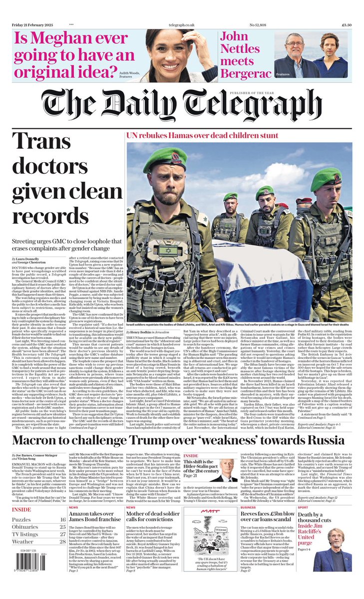 TELEGRAPH: Trans doctors given clean records #TomorrowsPapersToday