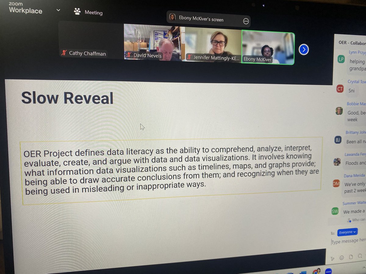 cchaffman71's tweet photo. Great session with Ebony McKiver and OER Project discussing the importance of data literacy instruction and writing in the classroom. Can’t wait to try the 6-word story writing with my students! @KingWendy_m @KEDCGrants 
@KyCharge https://t.co/QhGzRxqpLY