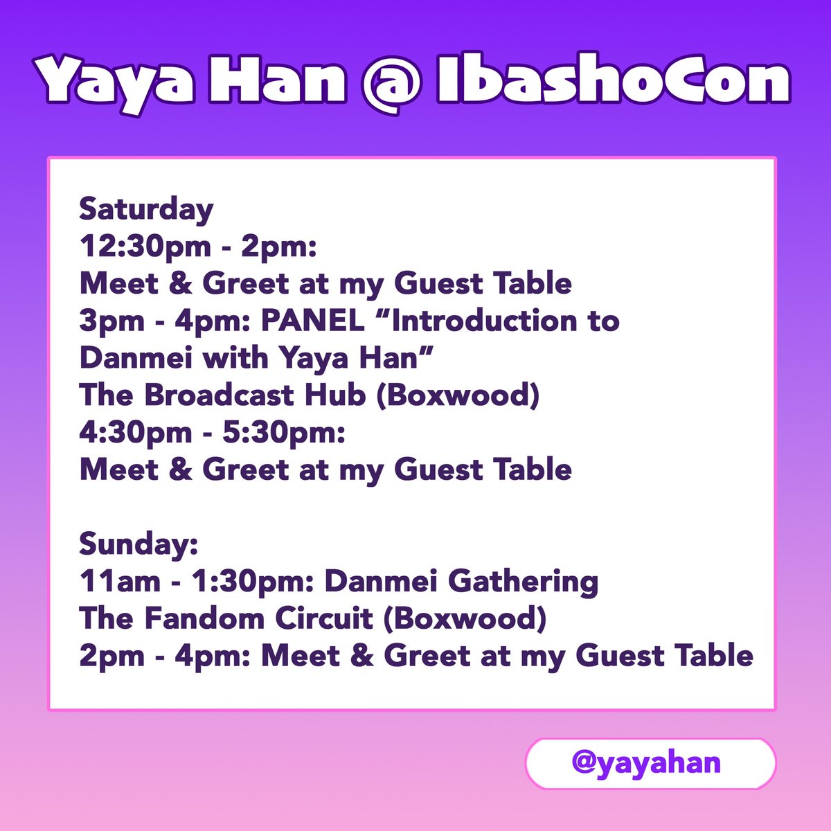 I’ll be at <a href="/IbashoCon/">IbashoCon</a> this weekend in Raleigh, NC! And I’m doing Danmei programming!! 

On Saturday, learn all about what Danmei is in my “Introduction to Danmei” panel at 3pm - 4pm! I’ll be dressed as Mao Mao which seemed like the most fitting cosplay somehow 😂

On Sunday, I’m