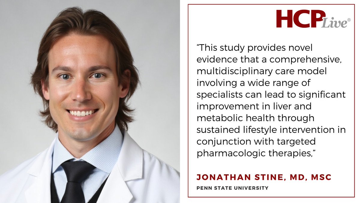 HCPLive (@hcplivenews) on Twitter photo In this study led by <a href="/JonathanStineMD/">Jonathan G. Stine, MD MSc, FACP</a>, implementation of a novel multidisciplinary care model for patients with #MASH and significant fibrosis led to improvements in both liver and metabolic health.
Learn more: hcplive.com/view/multidisc…
#LiverTwitter In this study led by <a href="/JonathanStineMD/">Jonathan G. Stine, MD MSc, FACP</a>, implementation of a novel multidisciplinary care model for patients with #MASH and significant fibrosis led to improvements in both liver and metabolic health.
Learn more: hcplive.com/view/multidisc…
#LiverTwitter