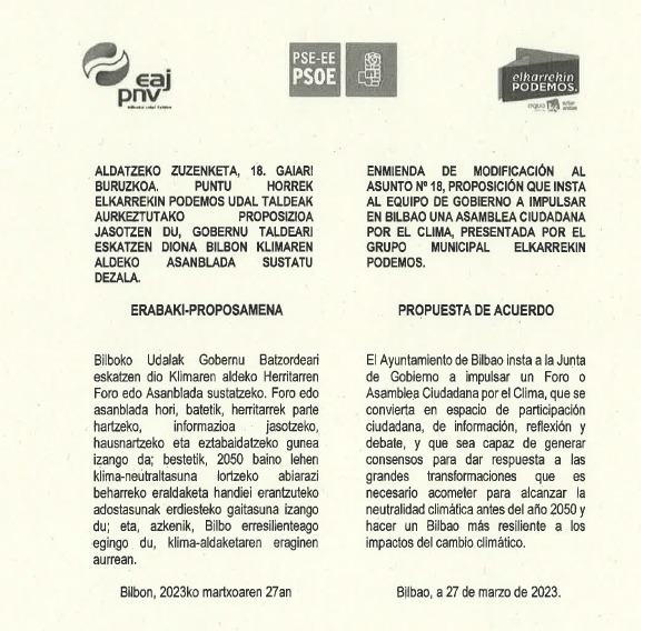 Satisfecha, ilusionada y expectante 😊

Desde <a href="/ElkarrekinBilbo/">Elkarrekin Bilbao</a> y con el apoyo de <a href="/XRBizkaia/">Extinction Rebellion Bizkaia</a> propusimos y convencimos al Gobierno Municipal (PNV-PSE) para impulsar en Bilbao una Asamblea Ciudadana por el Clima. Poco a poco se está haciendo realidad 👇

elcorreo.com/bizkaia/bilbao…