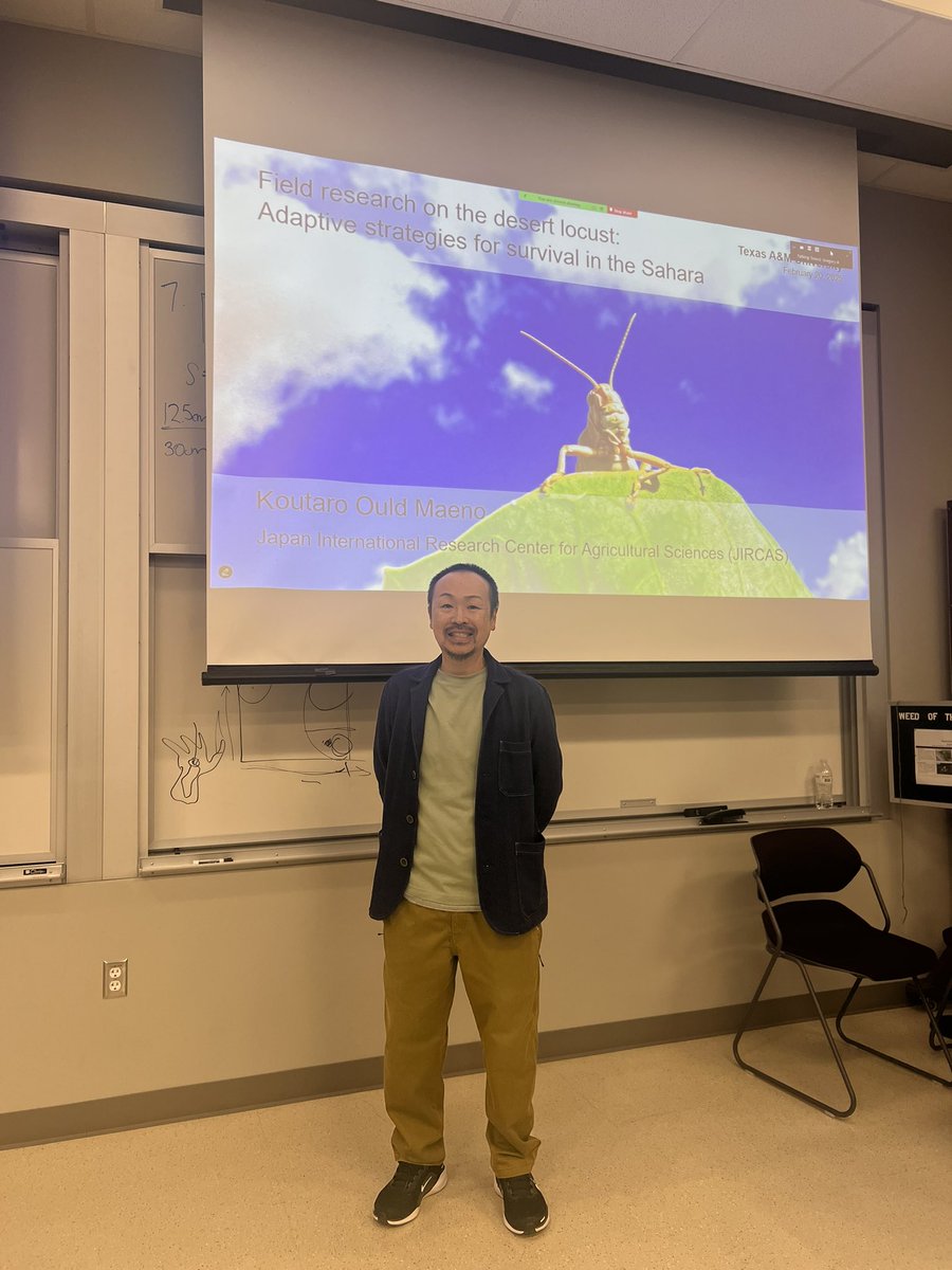 Texas A&M Entomology (@tamuentomology) on Twitter photo Dr. Koutaro Maeno with <a href="/entomos/">Hojun Song</a> lab is our seminar speaker today for the Spring 2025 Seminar Series! Excited to hear about his research on desert locust and their adaptive strategies! #TAMUBugs Dr. Koutaro Maeno with <a href="/entomos/">Hojun Song</a> lab is our seminar speaker today for the Spring 2025 Seminar Series! Excited to hear about his research on desert locust and their adaptive strategies! #TAMUBugs