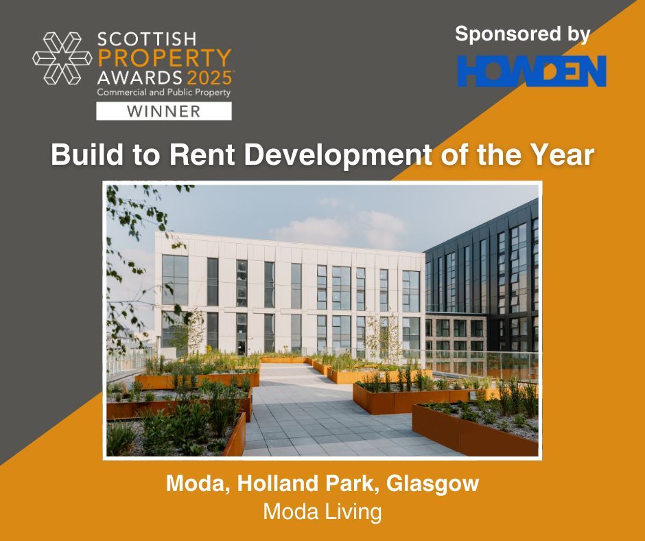 Congratulations to Moda, Holland Park, Glasgow - Moda Living for winning Build to Rent Development of the Year, sponsored by Howden Scotland at the 2025 Scottish Property Awards! 🏆

#ScottishPropertyAwards #BuildToRent