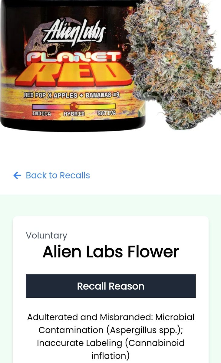NorCalRoe78's tweet image. Notice the "cannabinoid inflation" red flag? 

This is the latest update on California Cannabis Recalls...