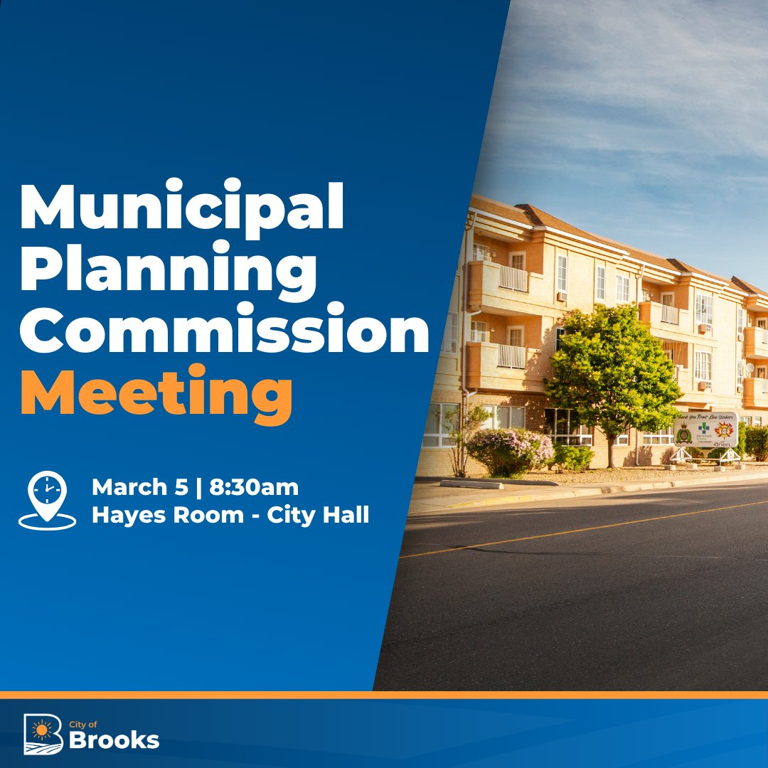 Our next Municipal Planning Commission Meeting will be held on March 5 at 8:30am.

Agenda ➡ brooks.ca/agendacenter
