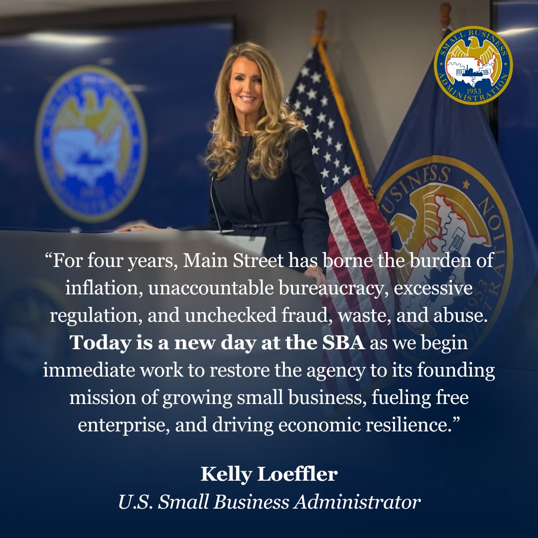 SBA (@sbagov) on Twitter photo Read the full statement from <a href="/SBA_Kelly/">Kelly Loeffler</a> following her swearing-in. ⬇️
sba.gov/article/2025/0… Read the full statement from <a href="/SBA_Kelly/">Kelly Loeffler</a> following her swearing-in. ⬇️
sba.gov/article/2025/0…