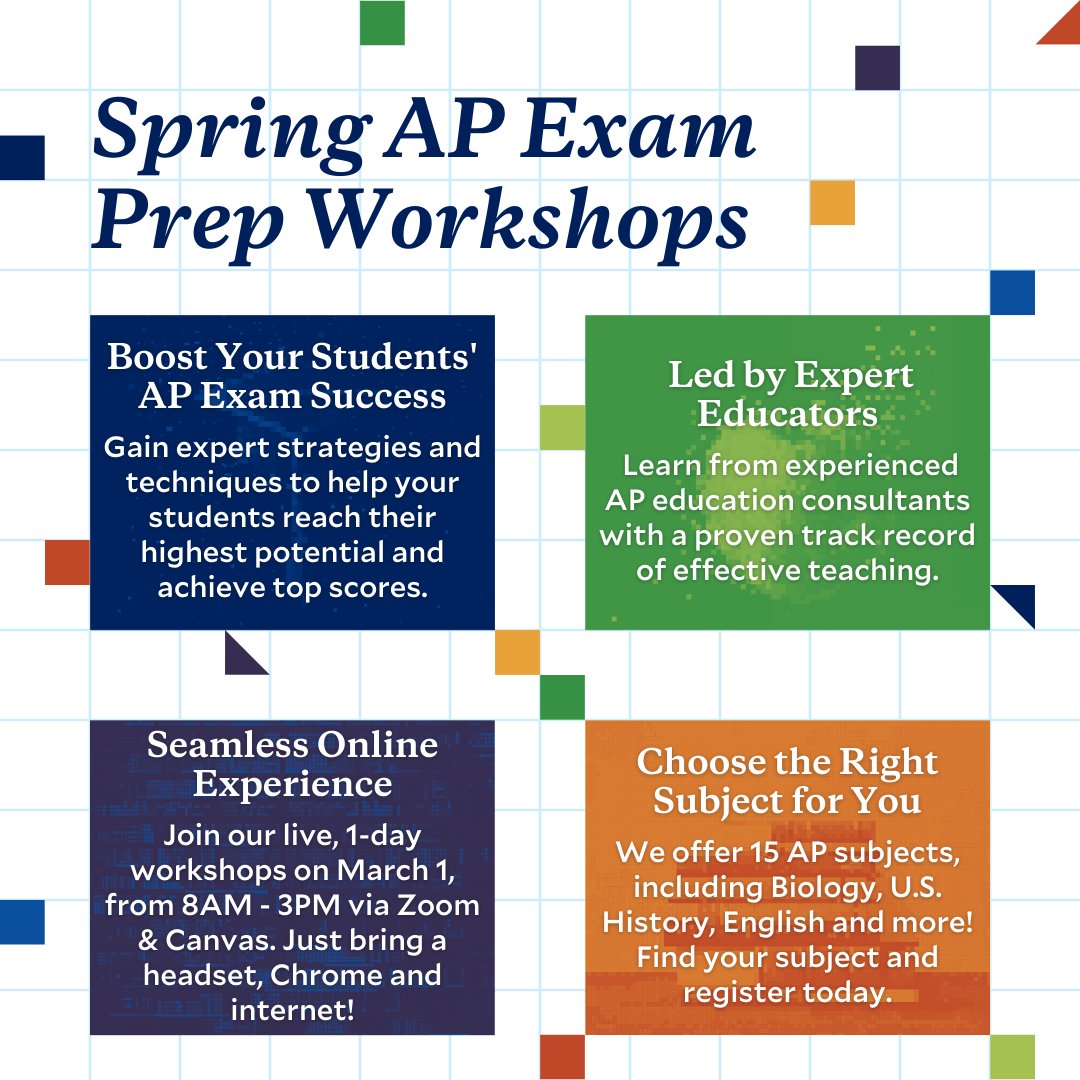 ContinueRice's tweet image. 📚 Help your students prepare for success! Our expert-led Spring AP Exam Prep Workshops are happening on March 1. Don’t miss this chance to boost scores and confidence. Register today! ➡️ hubs.la/Q037kCX60 #APTeacher #APWorkshops