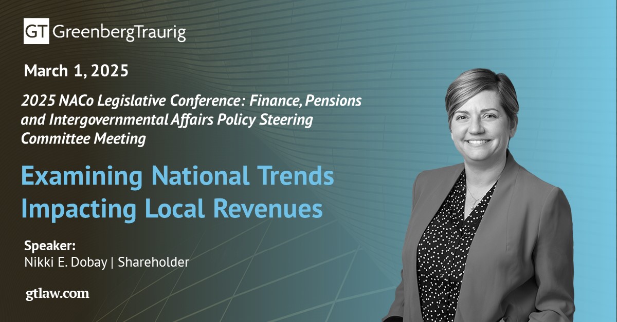 Shareholder Nikki E. Dobay will speak at the 2025 NACo Legislative Conference on March 1. 📖 Learn more here: bit.ly/41pfovJ.

#Tax #SALT #GTLawWomen <a href="/GTGlobalTax/">GT Global Tax</a>