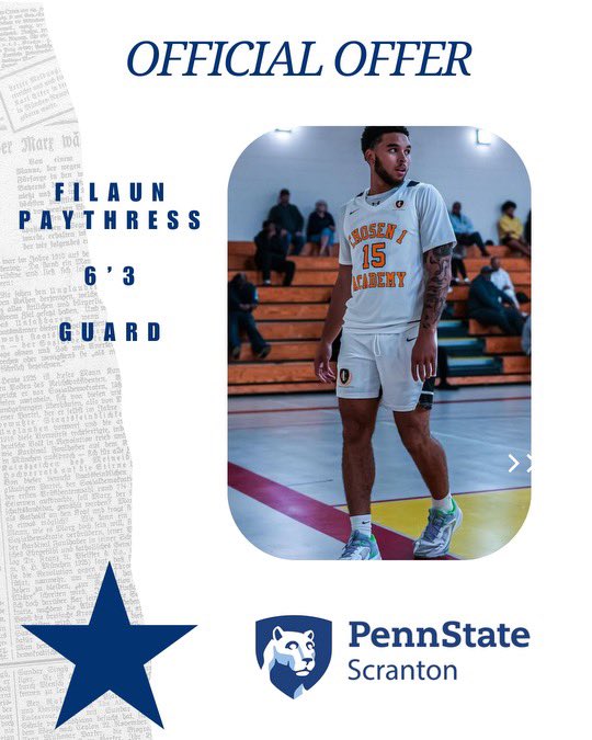 chosen1academy's tweet image. Excited to announce that we have another young man receiving a college offer. Join me in congratulating Filuan Paythress on receiving an offer from Penn State Scarton.

#chosen1 
#pennstatescranton