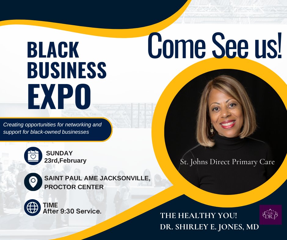 Come support the Black Business expo at St. Paul AME Jacksonville  this Sunday after 9:30am service.
I will be there along with other black entrepreneurs.
#shirleyejonesmd #duvaldoc #askdrj #stpaulamejax