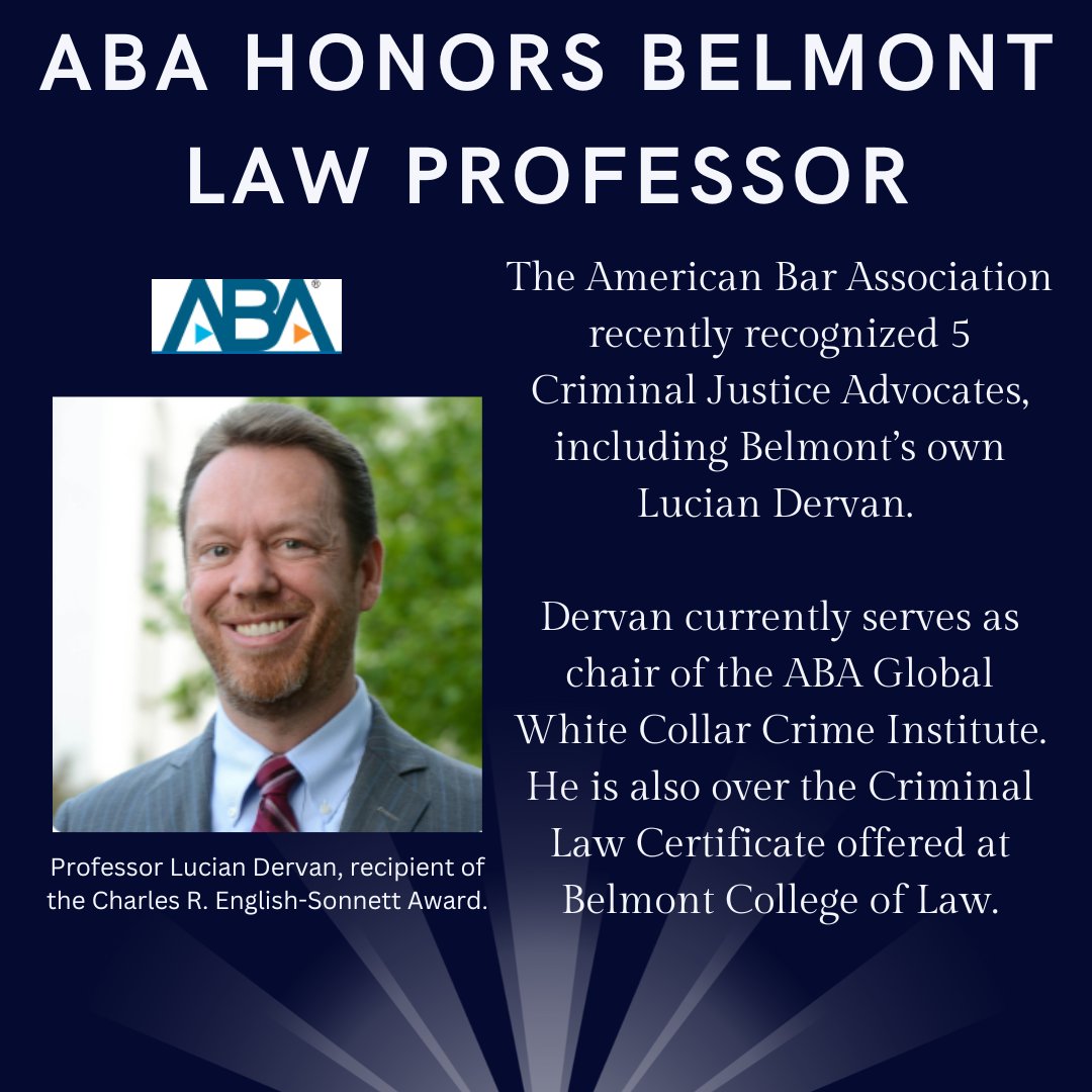 #BelmontLaw Professor Dervan honored by the #ABA for his advocacy in criminal justice reform! #whitecollarcrime 
loom.ly/NR8A5Wc