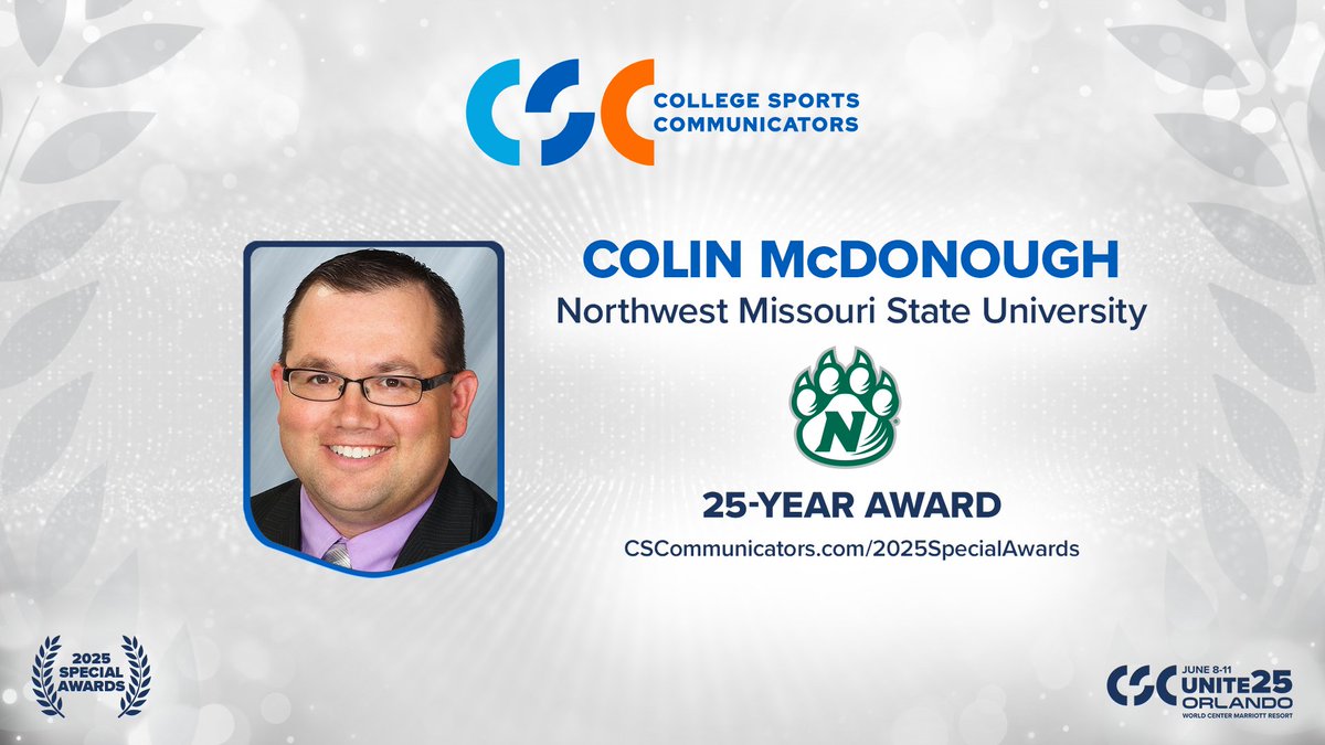 CollSportsComm's tweet photo. Today's 2025 Special Awards salute goes to 25-Year Award recipient Colin McDonough (@colinmcdonough), @bearcatsports Asst. AD for Media Relations and Communications!

"I have been blessed to work with so many good people at tremendous institutions around the country. I can honestly say I still don’t feel like I’ve worked a day in my life as a sports information director."

Read the full feature: https://t.co/Jx9ox7orfo