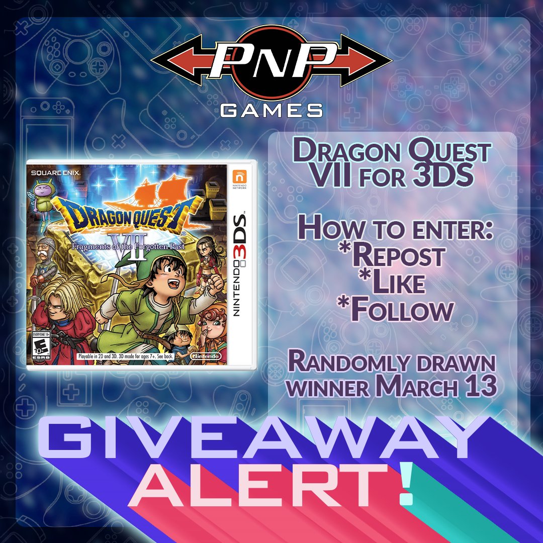PNPGames's tweet image. GIVEAWAY ALERT -   

REPOST, LIKE, AND FOLLOW PNP GAMES for your chance to WIN Dragon Quest VII: Fragments of the Forgotten Past for Nintendo 3DS!

Demon Lord Orgodemir doesn&apos;t know what&apos;s coming!

#VideoGames #Canada #USA #Free #Giveaway #PNP #PNPGames  #Win #Gaming #GamingDeals…