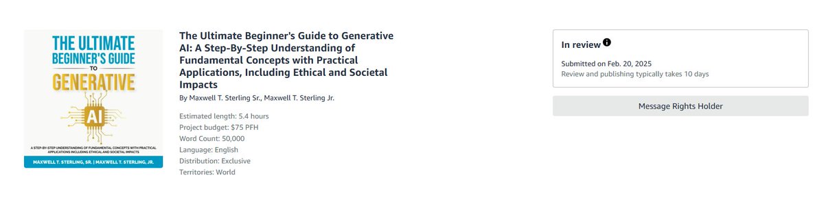 Emily_in_EdTech's tweet image. 🚀 Just submitted my second audiobook for publishing on @AudibleACX ! In 10 days or less, it’ll be live! 🎧✨ Check it out on Amazon: The Ultimate Beginner&apos;s Guide to Generative AI a.co/d/8GBRca9 #Audiobook #ACX #narrator