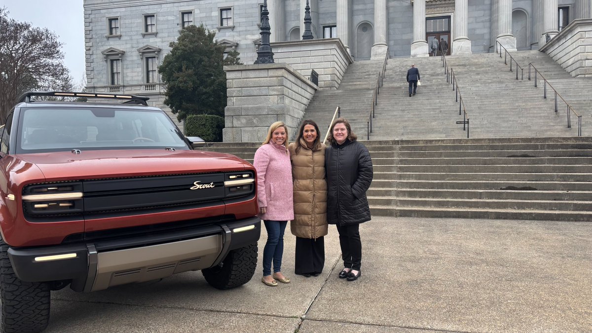 NPStrat's tweet photo. NP Strategy staff enjoyed stopping by the South Carolina State House earlier today to see new Scout Motors vehicles on display. #client #MadeInSC #ANewScoutEra https://t.co/US6fgecNkO