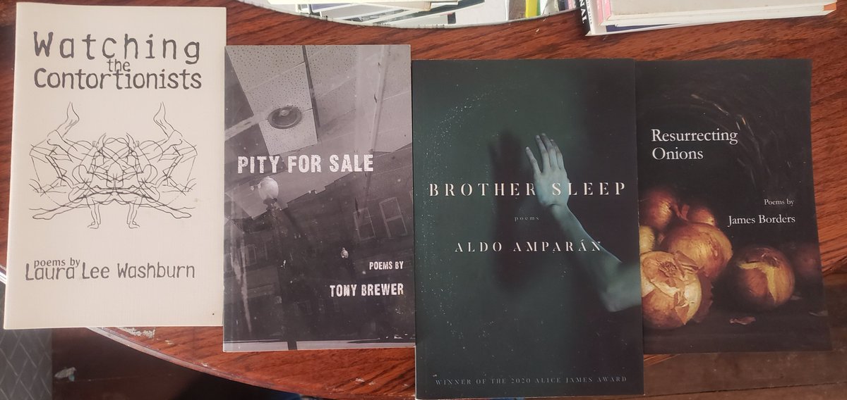 4 different books: day one

Laura Lee Washburn 
Tony Brewer
<a href="/skygoneout/">Aldo Amparán 🌙</a>
James Borders