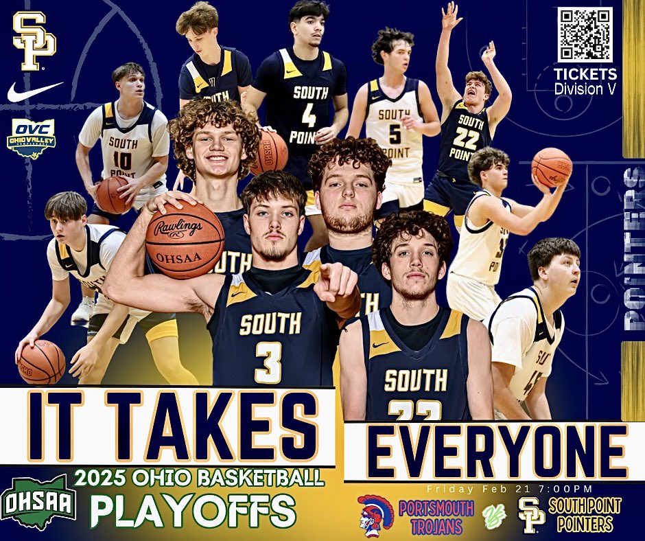 🚨DISTRICT QUARTERFINAL GAME🚨
TOMORROW FRIDAY FEB. 21 | 7:00PM
🏀🏀🏀🏀🏀🏀🏀🏀🏀
Portsmouth @ South Point 
Win or Go Home!! 
#RiseAsOne #WE
#PackThePoint 
#Playoffs 
#PointersBB