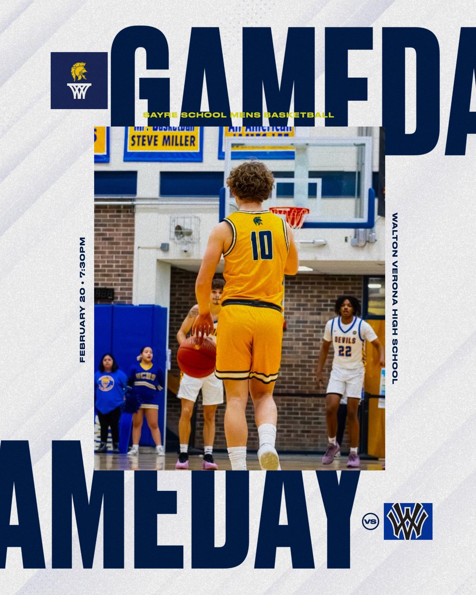 Sayre Basketball (@basketballsayre) on Twitter photo Hitting the road for our last game of the regular season!
🕖 JV at 6/ Varsity at 7:30 p.m.
📍 Walton Verona High School
🆚 Walton Verona
#SpartanStrong <a href="/HLpreps/">Jared Peck</a> Hitting the road for our last game of the regular season!
🕖 JV at 6/ Varsity at 7:30 p.m.
📍 Walton Verona High School
🆚 Walton Verona
#SpartanStrong <a href="/HLpreps/">Jared Peck</a>