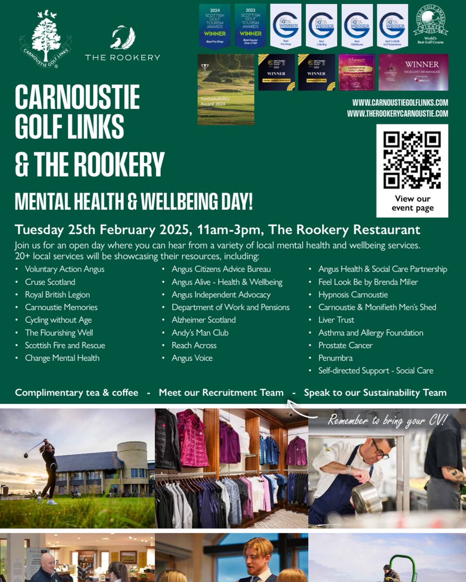 Craig Boath (@craigboath) on Twitter photo ⛳️ 🏌️♂️Join us for a Mental Health & Wellbeing Day <a href="/carnoustiegolf/">Carnoustie Golf Links</a> ⛳️ 🏌️♀️ 
📅 Tuesday, 25th February
⏰ 11 AM - 3 PM
📍 <a href="/TheRookery/">The Rookery</a> 
Come along to connect with local groups, learn about mental health and wellbeing, and meet The Sustainability Team. A great opportunity to support ⛳️ 🏌️♂️Join us for a Mental Health & Wellbeing Day <a href="/carnoustiegolf/">Carnoustie Golf Links</a> ⛳️ 🏌️♀️ 
📅 Tuesday, 25th February
⏰ 11 AM - 3 PM
📍 <a href="/TheRookery/">The Rookery</a> 
Come along to connect with local groups, learn about mental health and wellbeing, and meet The Sustainability Team. A great opportunity to support