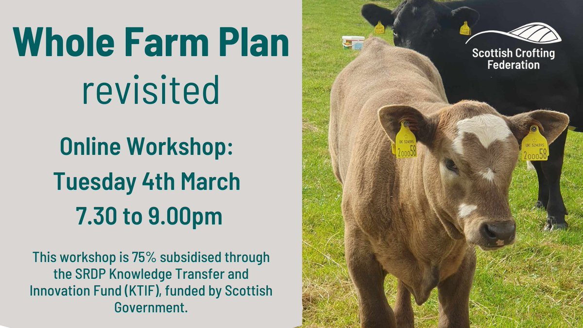 What is the Whole Farm Plan?

How can I complete it?

Will I have to pay a consultant? (Spoiler alert - no!)

Why would I do this? Is there any benefit to my croft?

How is everyone else getting on with it?

All your questions answered!

Book Now:- tickettailor.com/events/scottis…