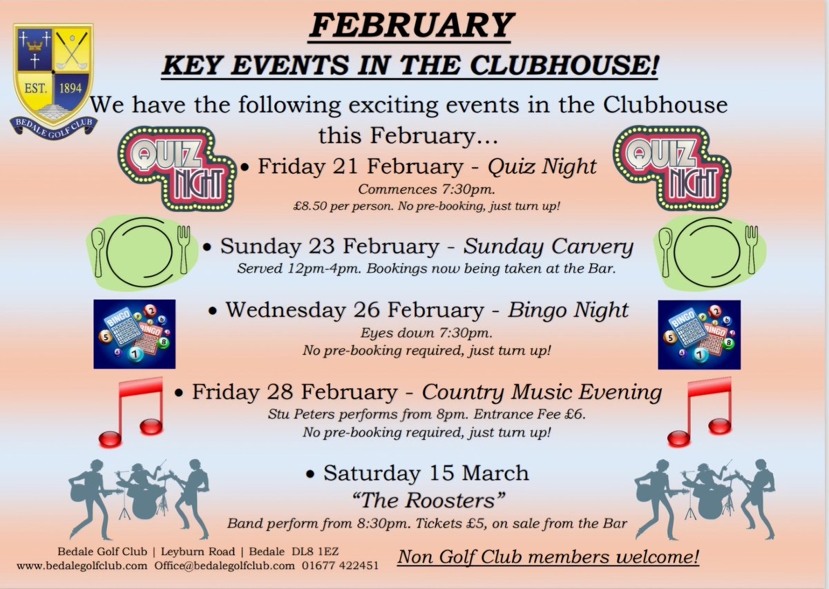 We have lots of exciting events coming up in the next few weeks! We look forward to seeing a busy Clubhouse 🍻🥂