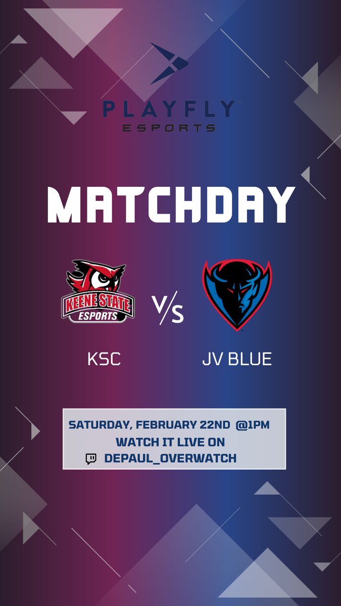 JV Blue Match day!!! This Saturday at 1pm CST streamed live at the link below twitch.tv/depaul_overwat…