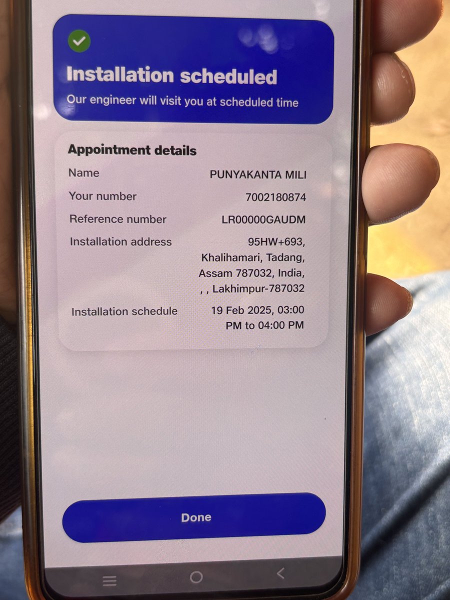 mk290's tweet photo. @JioCare @reliancejio Jio missed the installation time slot. Jio should maintain the time as per installation schedule. Jio engineer please maintain the time. 

Installation address 
PUNYAKANTA MILI
KHALIHAMARI GAON
House no 2
PO- BOGINADI
LAKHIMPUR
787032
Assam
+91 94350 89608 https://t.co/5biXFgxe9z