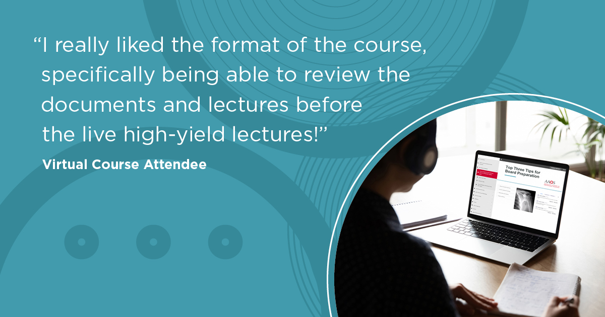 AAOS (@aaos1) on Twitter photo The AAOS Orthopaedic Board Preparation and Review Course is Your Comprehensive Resource for Part I ABOS Exam Preparation.
Don't miss this chance to boost your confidence & exam readiness!
bit.ly/3X2J8Mn
<a href="/DrAndreaSpiker/">Andrea Spiker, MD</a> <a href="/marykmulcaheymd/">Mary Mulcahey</a> <a href="/EricWagnerMD/">Eric Wagner</a> <a href="/AmitJainSpine/">Amit Jain, MD, MBA</a> The AAOS Orthopaedic Board Preparation and Review Course is Your Comprehensive Resource for Part I ABOS Exam Preparation.
Don't miss this chance to boost your confidence & exam readiness!
bit.ly/3X2J8Mn
<a href="/DrAndreaSpiker/">Andrea Spiker, MD</a> <a href="/marykmulcaheymd/">Mary Mulcahey</a> <a href="/EricWagnerMD/">Eric Wagner</a> <a href="/AmitJainSpine/">Amit Jain, MD, MBA</a>