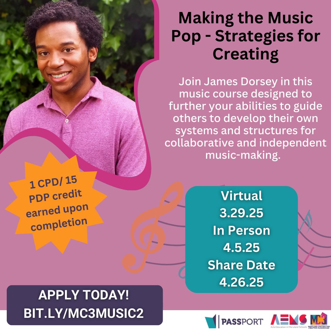 IN-PERSON PD SESSIONS with MC3 at Maryland Hall!

* Sat., Mar. 15, sessions in: Dance, Theatre, Improv, and Instrumental Music
* Sat., Apr. 5, sessions in: Visual Art, Dance, Media Arts, General Music

Earn CPD/PDP credits upon completion.
 
Register here: mc3arts.org
