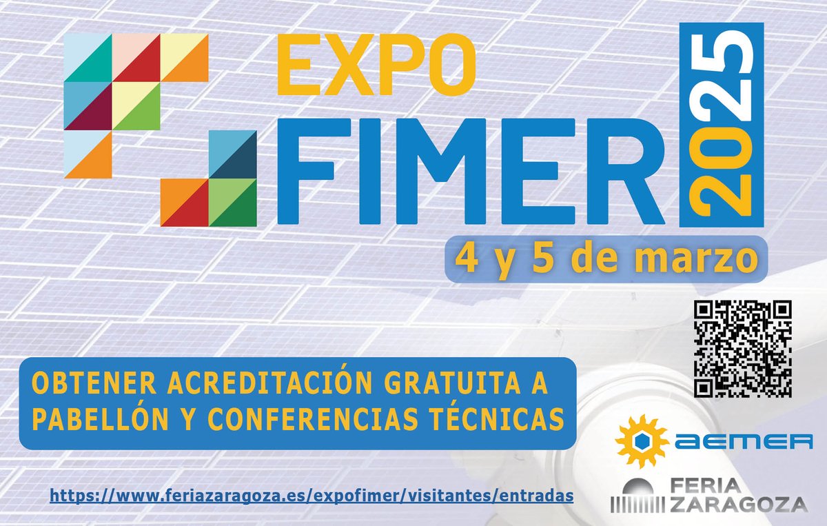 EXPOFIMER 2025 (@expofimer) on Twitter photo Expofimer 2025: ¡Obtén acreditación gratuita a Pabellón y Conferencias Técnicas! 4 y 5 de marzo en Zaragoza
feriazaragoza.es/expofimer/visi…
#OyMRenovables
<a href="/expofimer/">EXPOFIMER 2025</a>
#EXPOFIMER #mantenimientorenovables #renovables Expofimer 2025: ¡Obtén acreditación gratuita a Pabellón y Conferencias Técnicas! 4 y 5 de marzo en Zaragoza
feriazaragoza.es/expofimer/visi…
#OyMRenovables
<a href="/expofimer/">EXPOFIMER 2025</a>
#EXPOFIMER #mantenimientorenovables #renovables