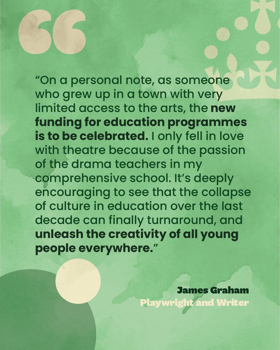Playwright and Writer <a href="/mrJamesGraham/">James Graham</a> welcomes today’s news on how we’re investing in arts and culture across the country

To find out more ⤵️
gov.uk/government/new…