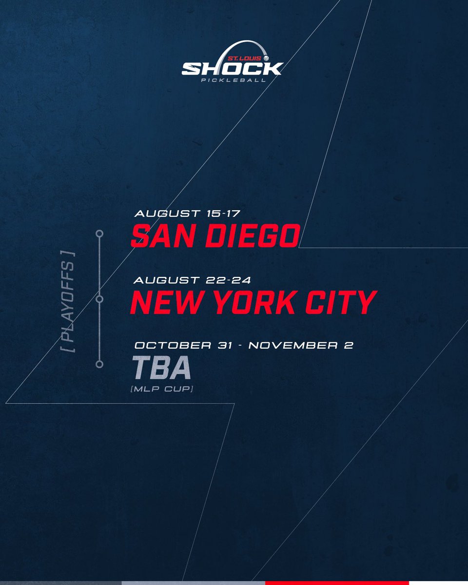 stlshockmlp's tweet image. 🔥 The 2025 Shock Schedule is HERE! 🔥
We’re locked in for another electrifying season of Major League Pickleball and can’t wait to bring the energy across the country!

⚡ Who’s ready to ride with the Shock this season? Drop a ⚡ in the comments!