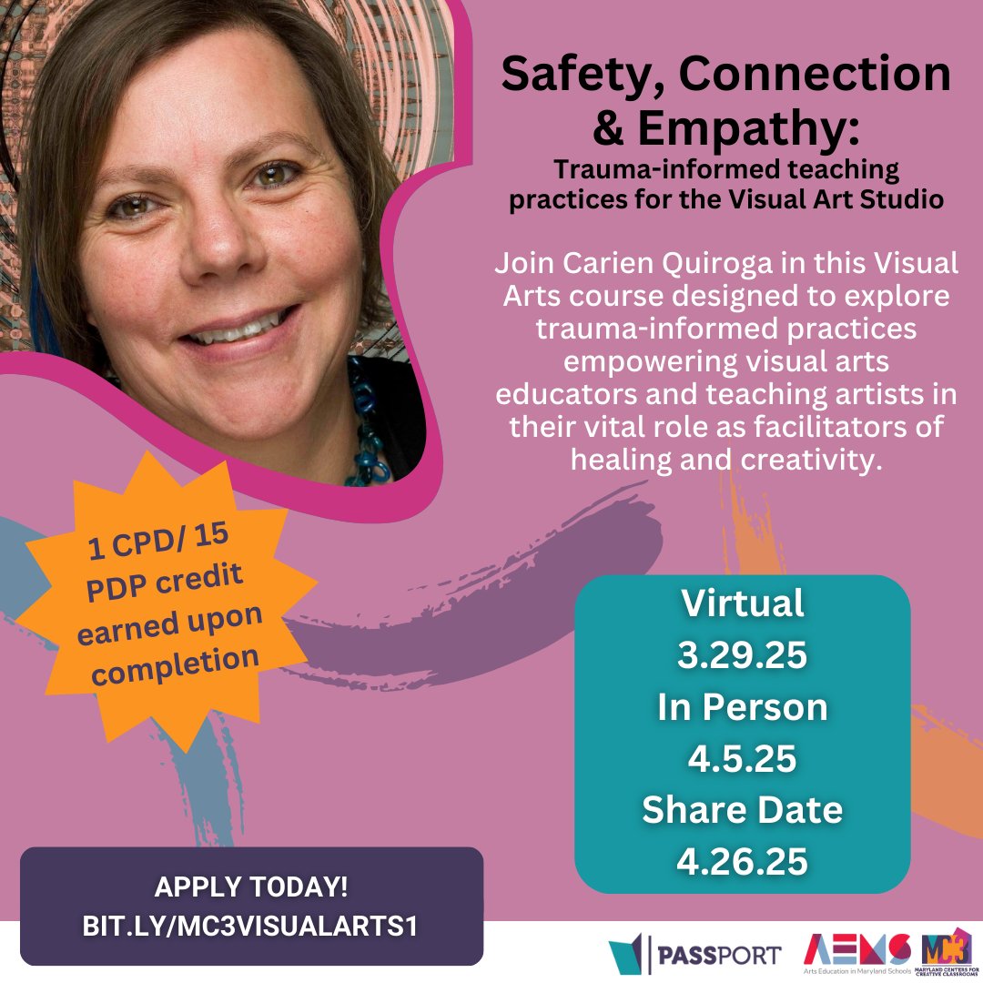 More IN-PERSON PD SESSIONS with MC3 at Maryland Hall!

Sat., Mar. 15, sessions in: Dance, Theatre, Improv, and Instrumental Music
Sat., Apr. 5, sessions in: Visual Art, Dance, Media Arts, General Music

Earn CPD/PDP credits upon completion
 
Register here: mc3arts.org